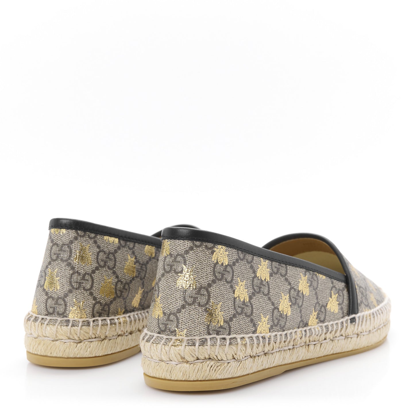 GG Supreme Monogram Bees Espadrille Flats 39 Beige Ebony Oro Black