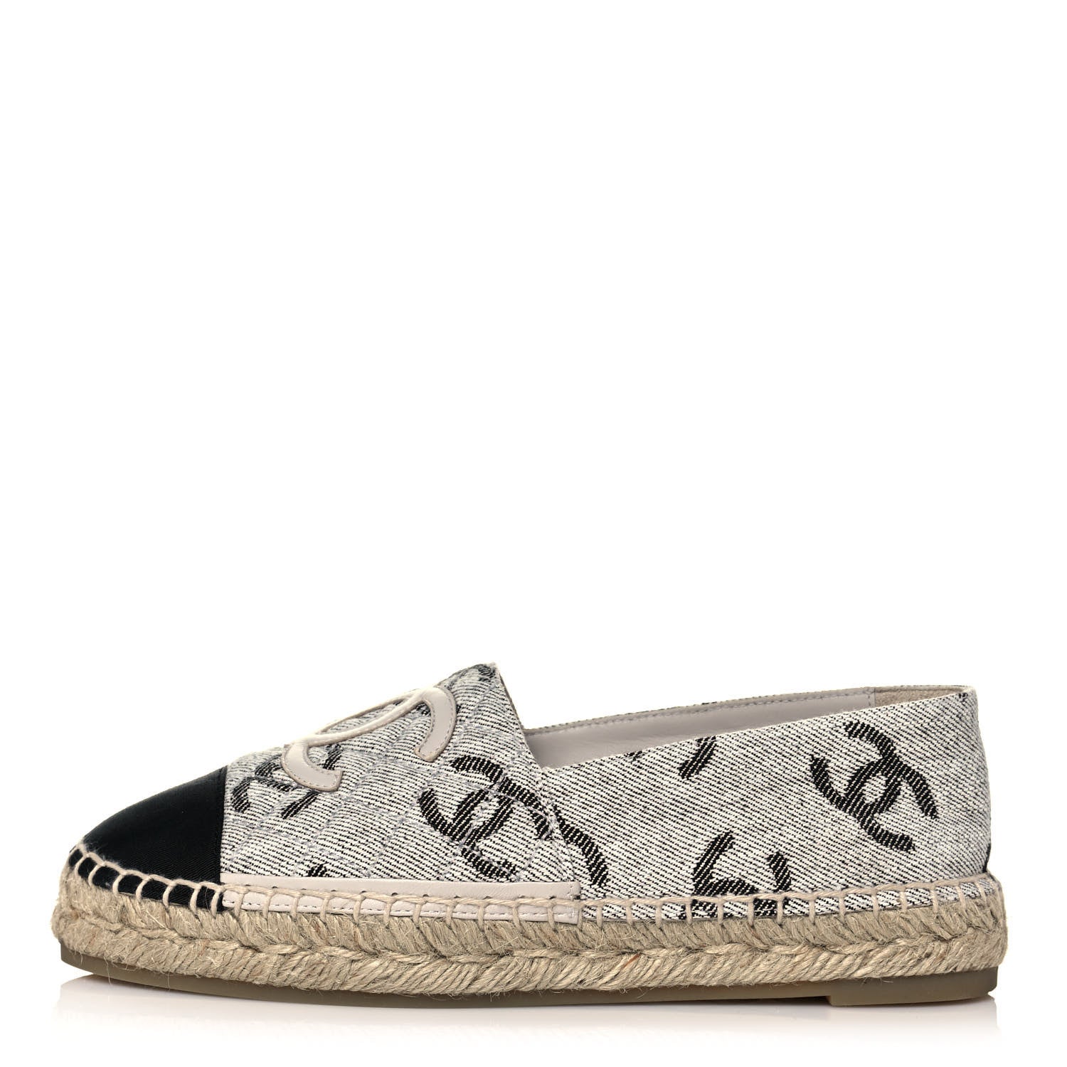 Chanel Cotton Jacquard Grosgrain CC Print Espadrilles 37 Grey Black 1 of 9