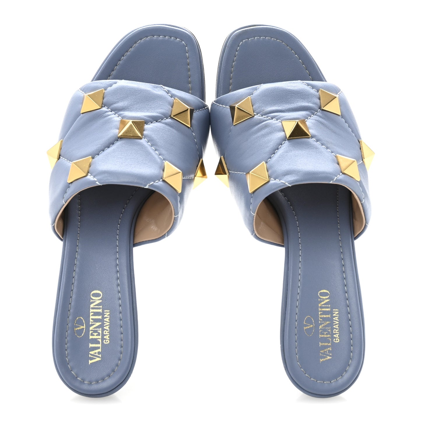 Nappa Quilted Roman Stud 65mm Slide Sandals 38 Azure