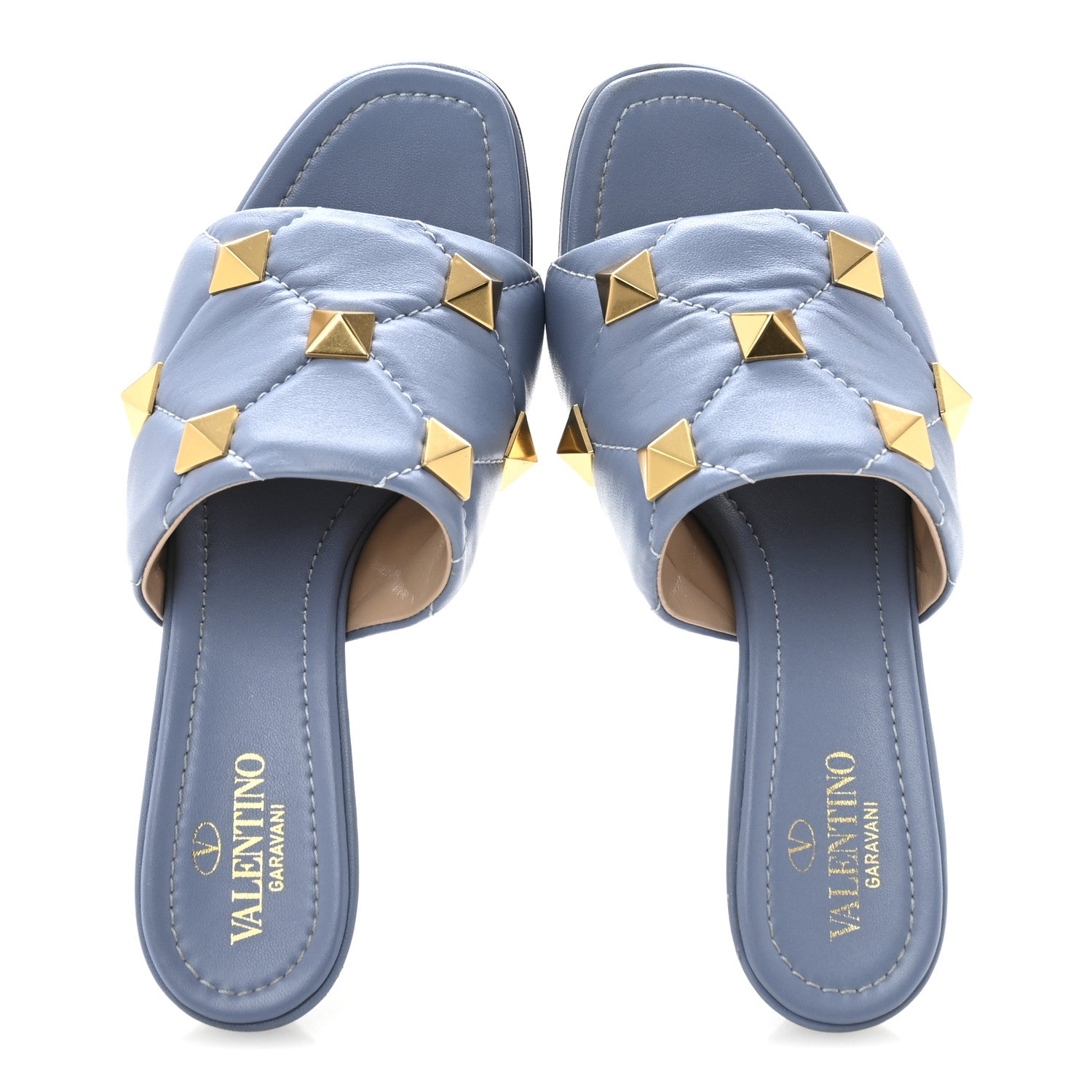 Valentino Garavani Nappa Quilted Roman Stud 65mm Slide Sandals 38 Azure 2 of 11