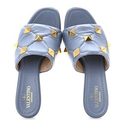 Valentino Garavani Nappa Quilted Roman Stud 65mm Slide Sandals 38 Azure 2 of 11