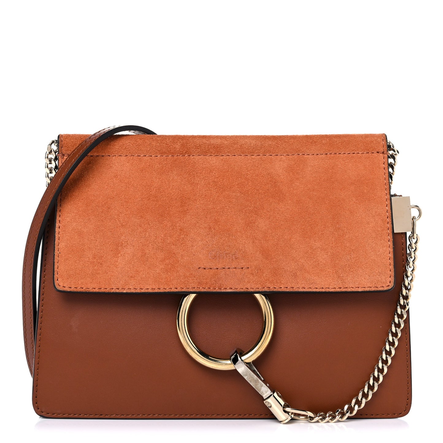 Calfskin Suede Mini Chain Faye Shoulder Bag Tobacco