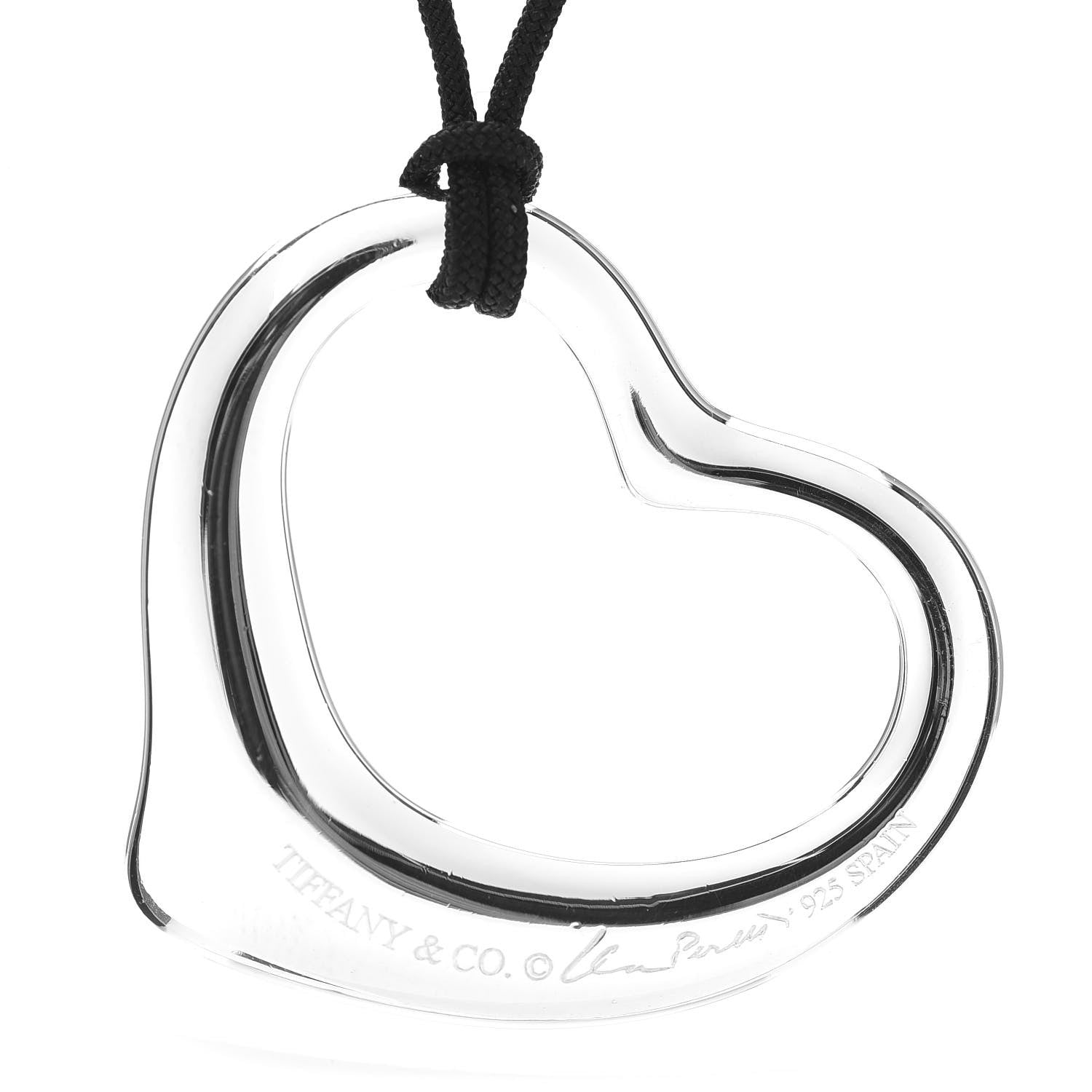 Tiffany Sterling Silver 36mm Elsa Peretti Open Heart Pendant Cord Necklace 4 of 5