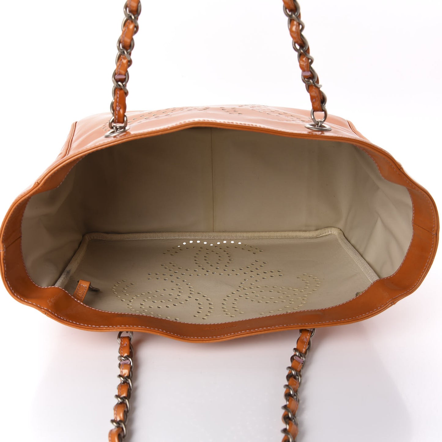 Patent Perforated CC Shopping Tote Orange