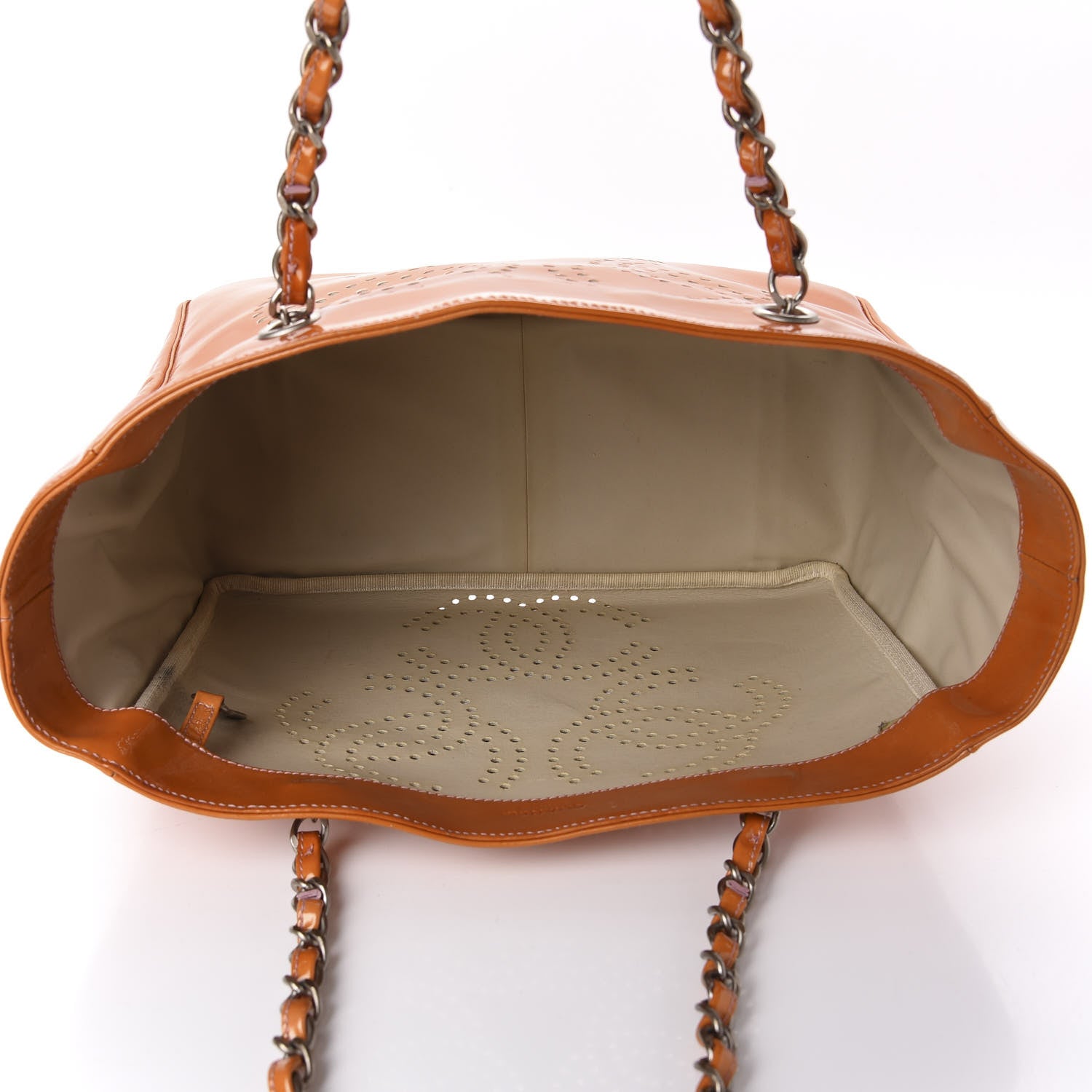 Chanel Patent Perforated CC Shopping Tote Orange 6 of 19