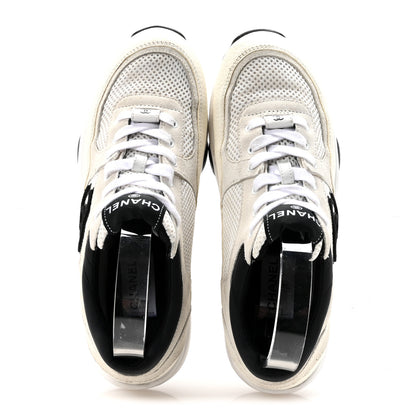 Chanel Mesh Suede Calfskin Grained Calfskin Womens CC Sneakers 38.5 White Black 2 of 9