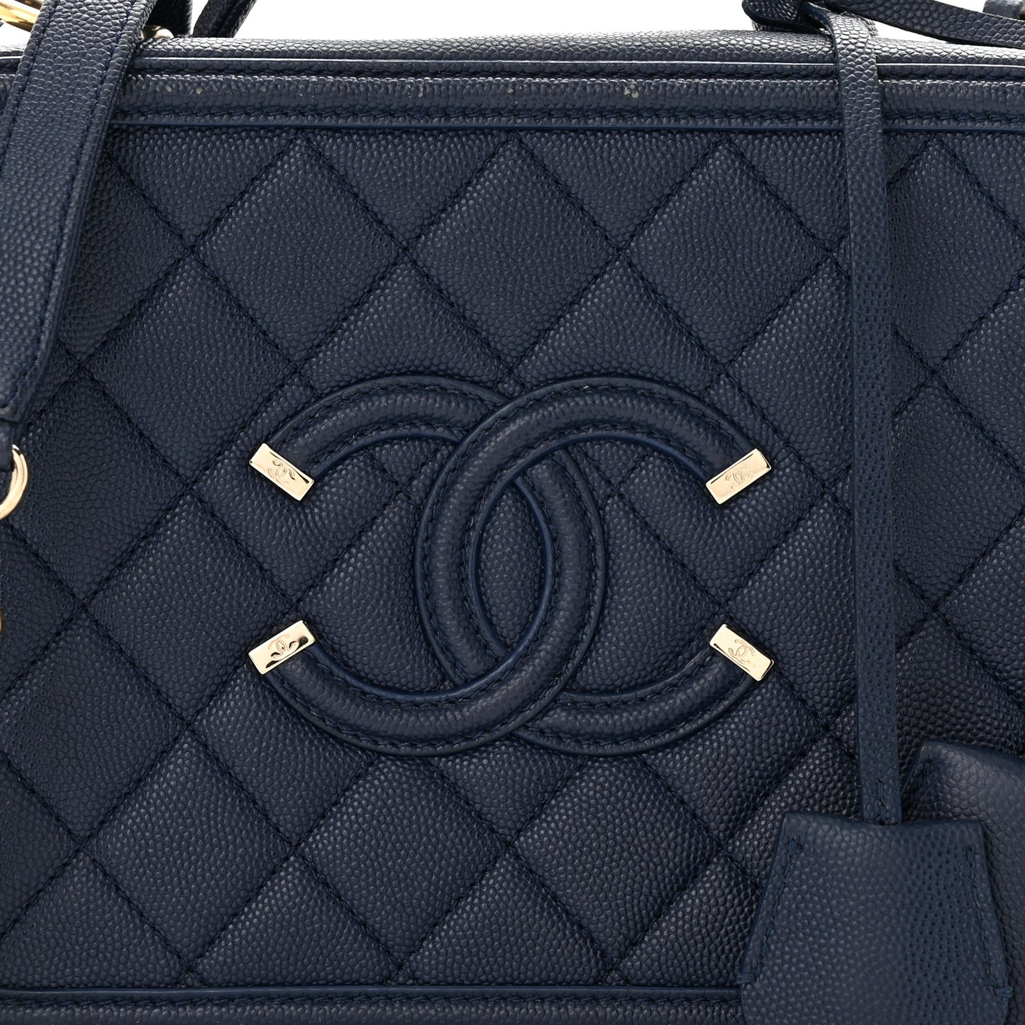 Caviar Quilted Medium CC Filigree Vanity Case Navy