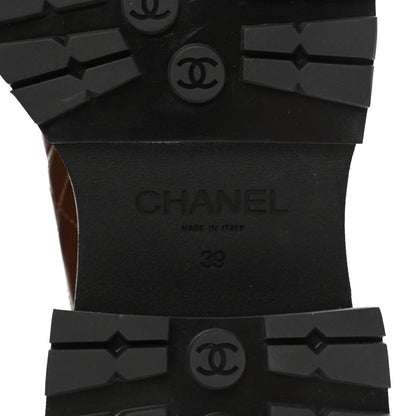 Chanel Calfskin Patent Cap Toe Quilted Short Boots 39 Brown Black 6 of 10