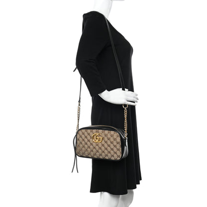 Gucci Monogram Matelasse Diagonal Small GG Marmont Chain Shoulder Bag Beige Black 2 of 15