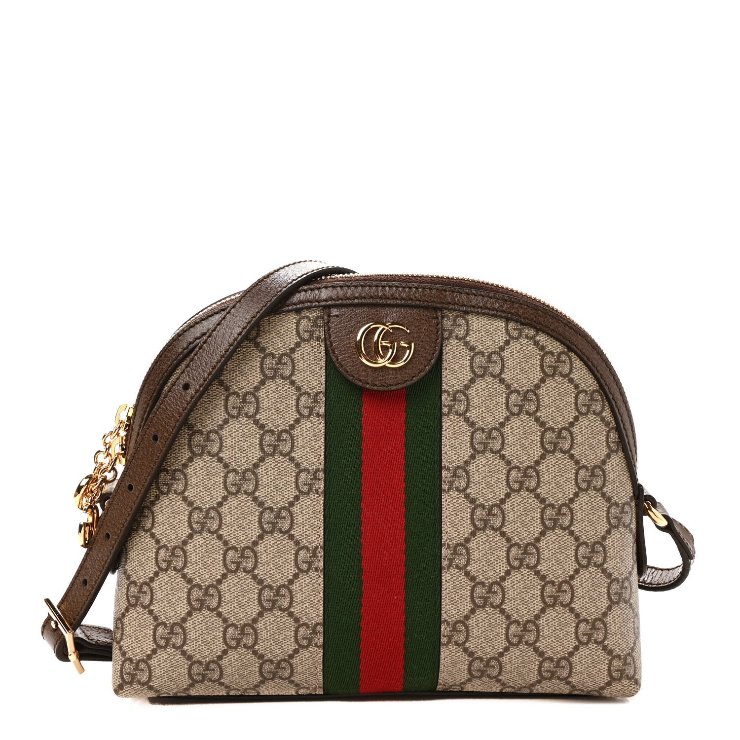 Gucci GG Supreme Monogram Textured Dollar Calfskin Web Small Ophidia Dome Shoulder Bag Beige Ebony New Acero 1 of 9