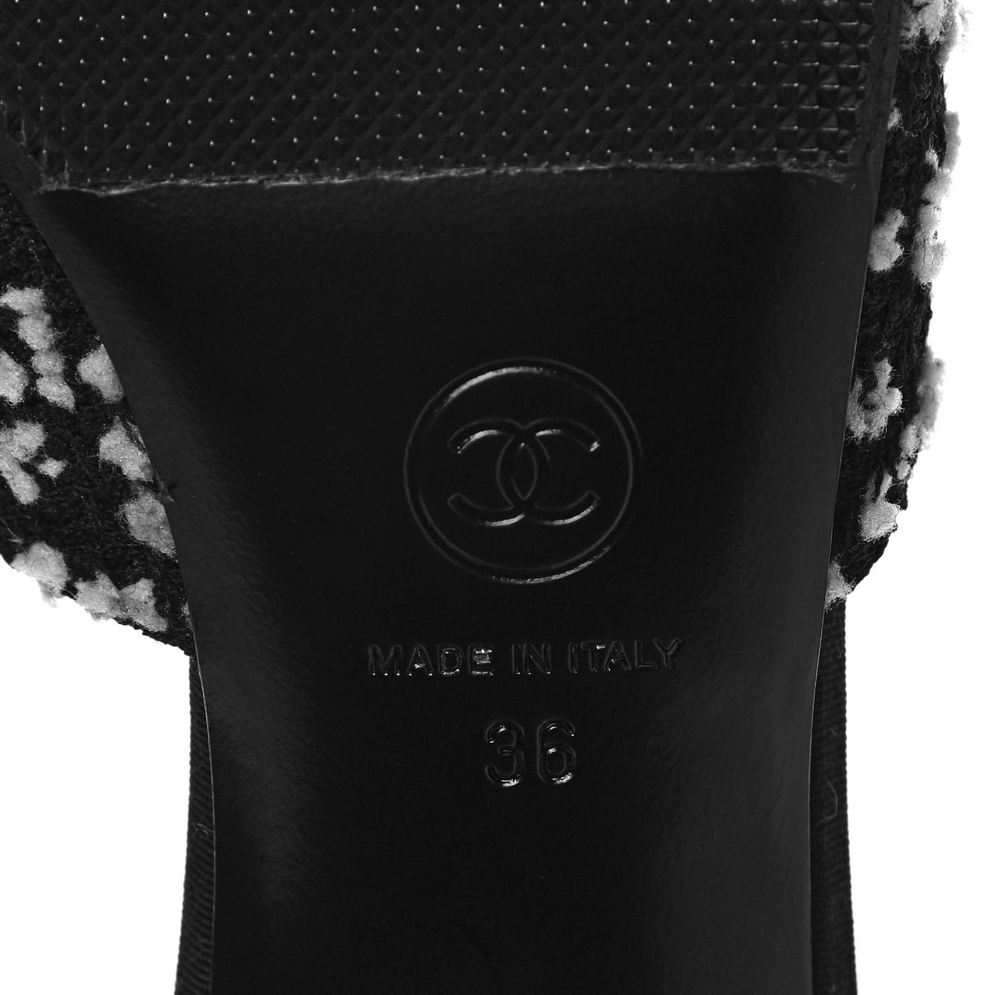 Tweed Pearl Mules 36 Black White