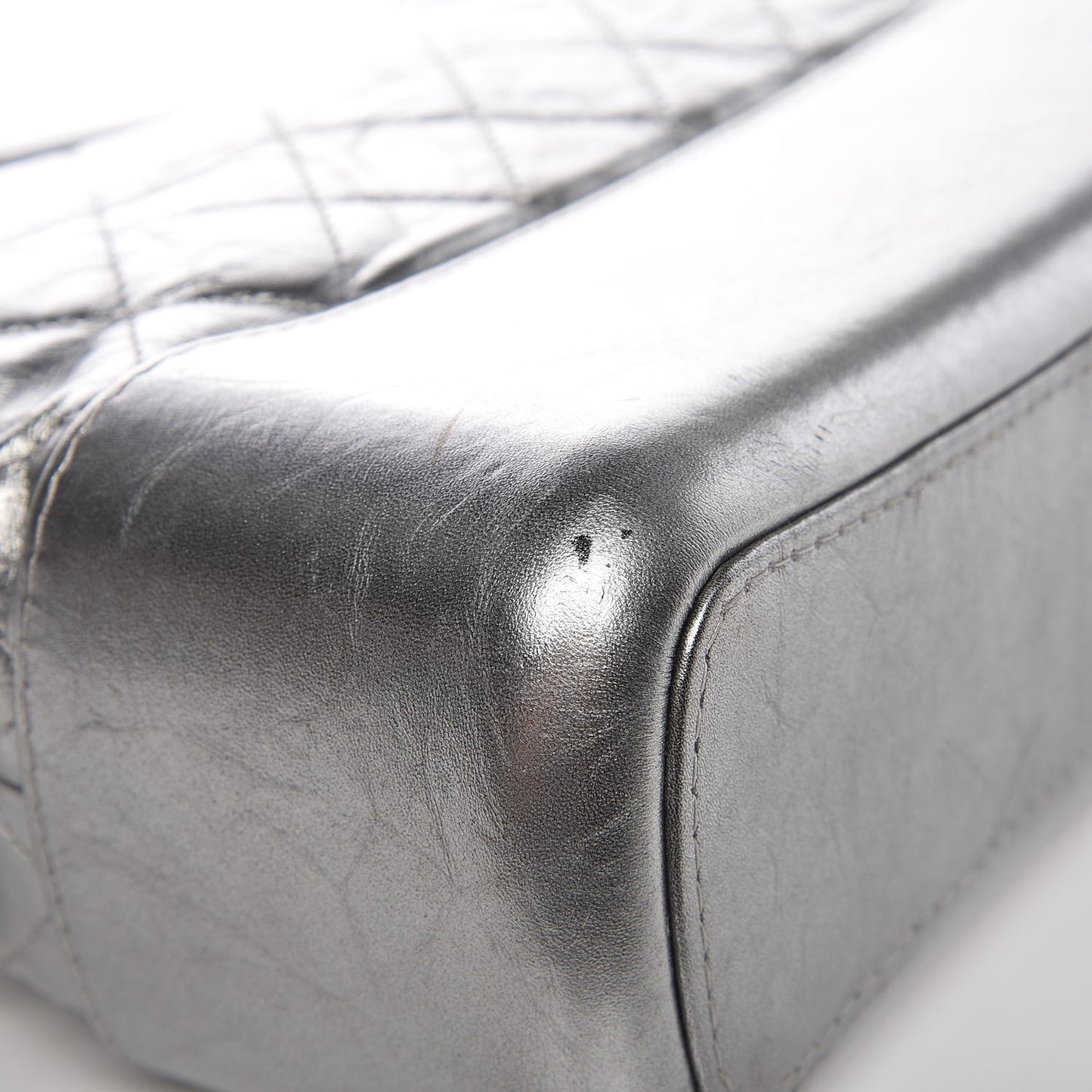 Metallic Aged Calfskin Quilted Medium Gabrielle Silver