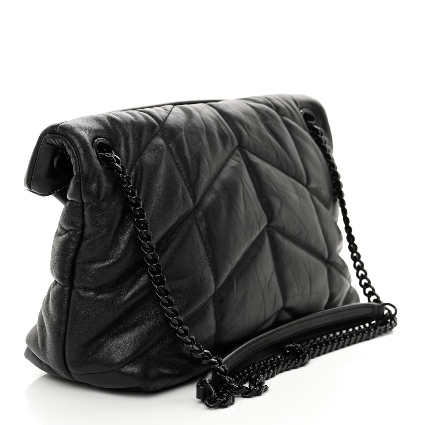 Lambskin Quilted Monogram Monochrome Small Loulou Puffer Chain Satchel Black