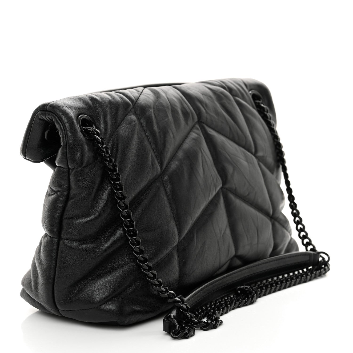 Saint Laurent Lambskin Quilted Monogram Monochrome Small Loulou Puffer Chain Satchel Black 3 of 10