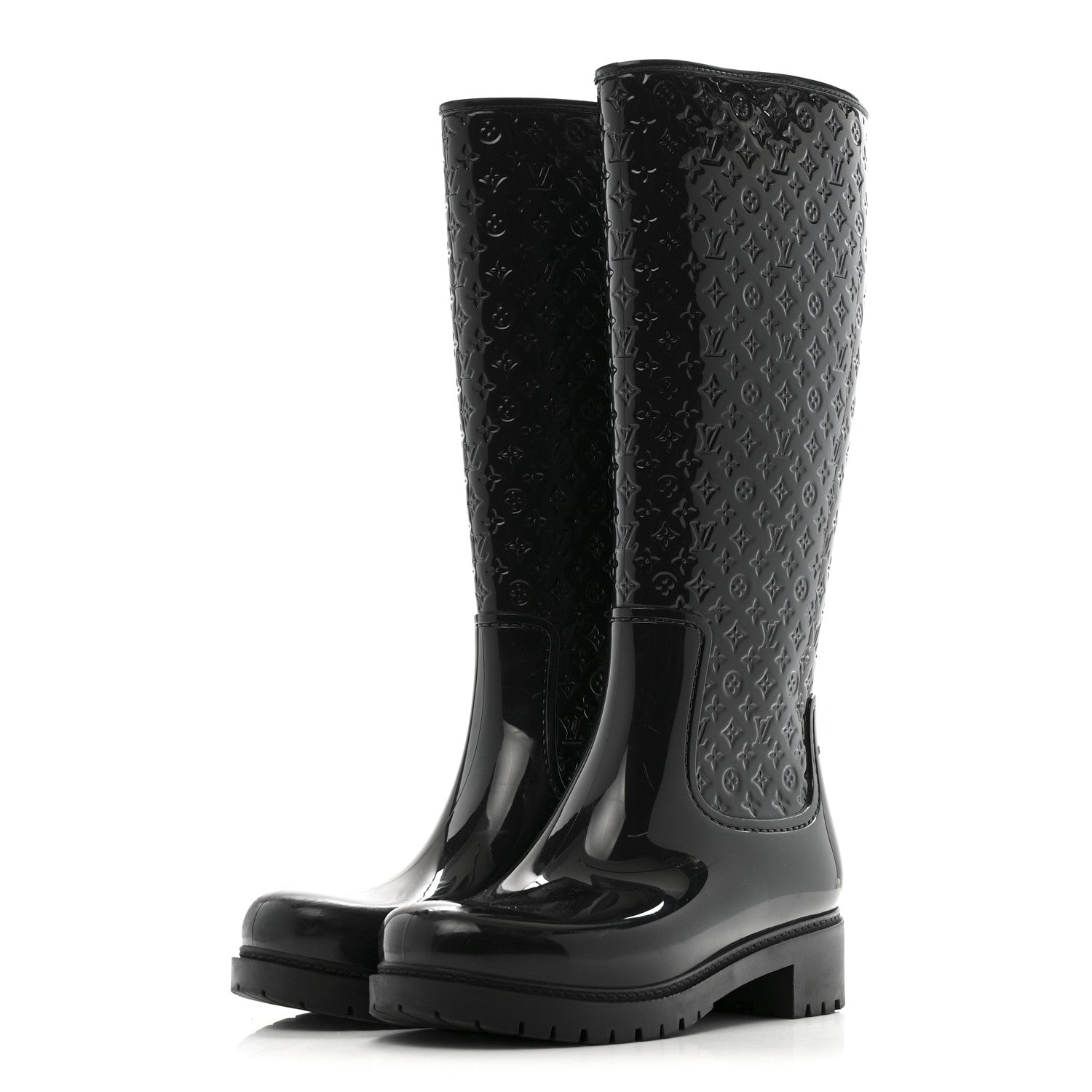 Louis Vuitton Rubber Embossed Monogram Splash Rain Boots 36 Black 3 of 9