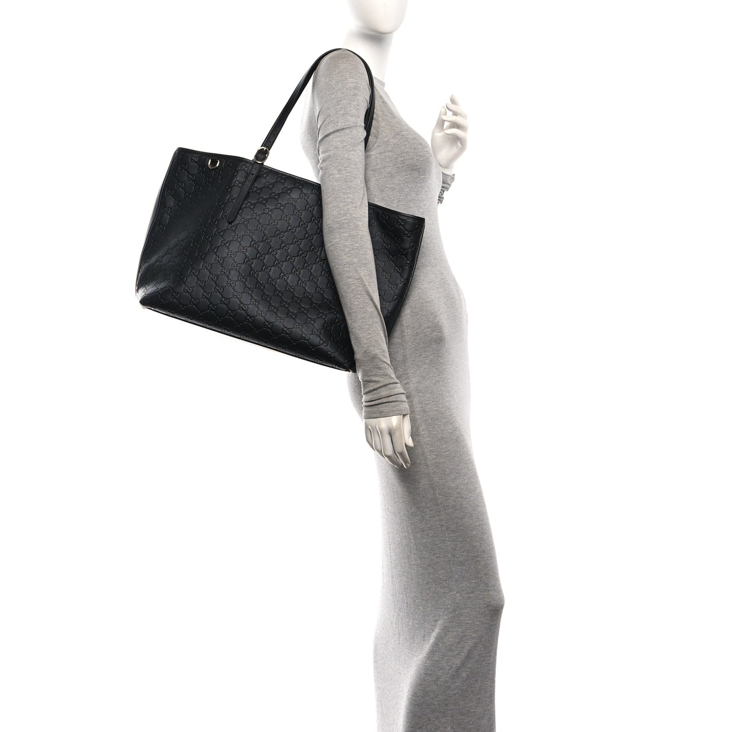 GG Calfskin Embossed Emblem Large Tote Bag Black