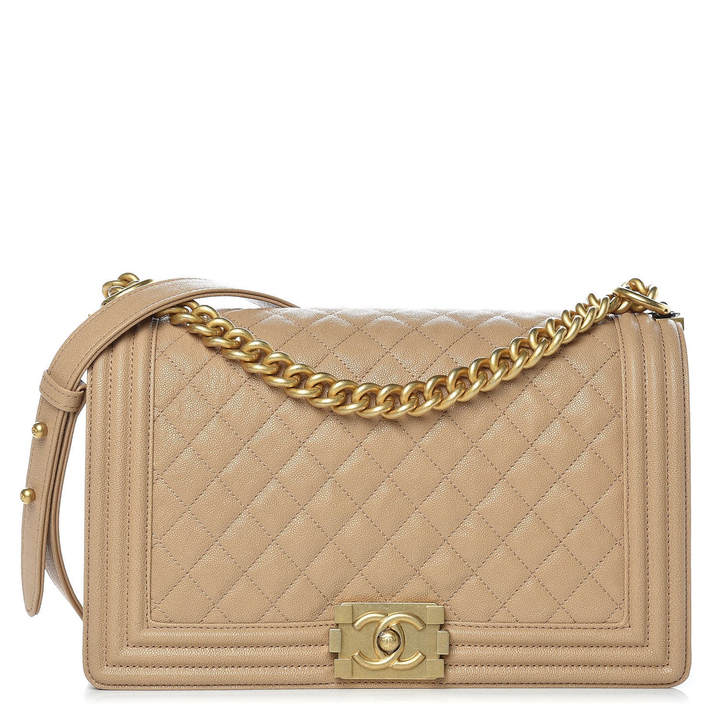Caviar Quilted New Medium Boy Flap Beige