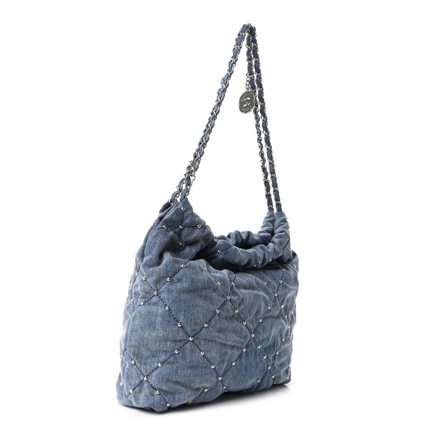 Chanel Washed Denim Quilted Studded Small Chanel 22 Blue 4 of 11