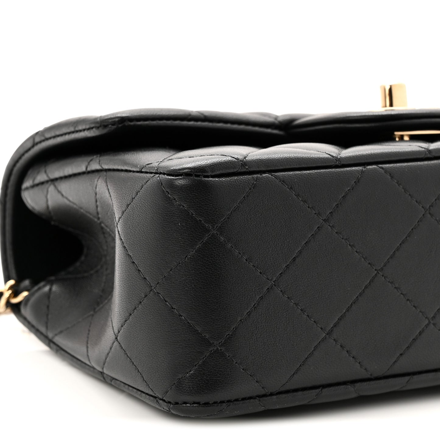 Lambskin Quilted Mini Top Handle Rectangular Flap Black