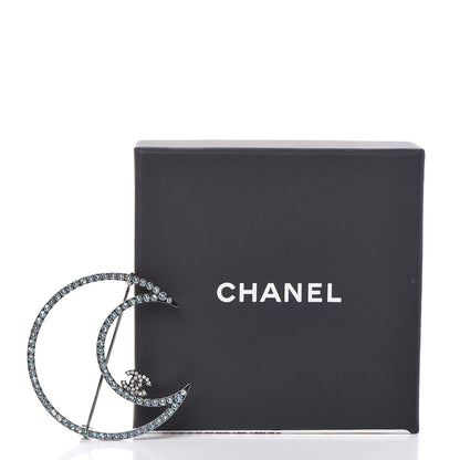 Chanel Crystal CC Moon Brooch Blue Silver 5 of 5