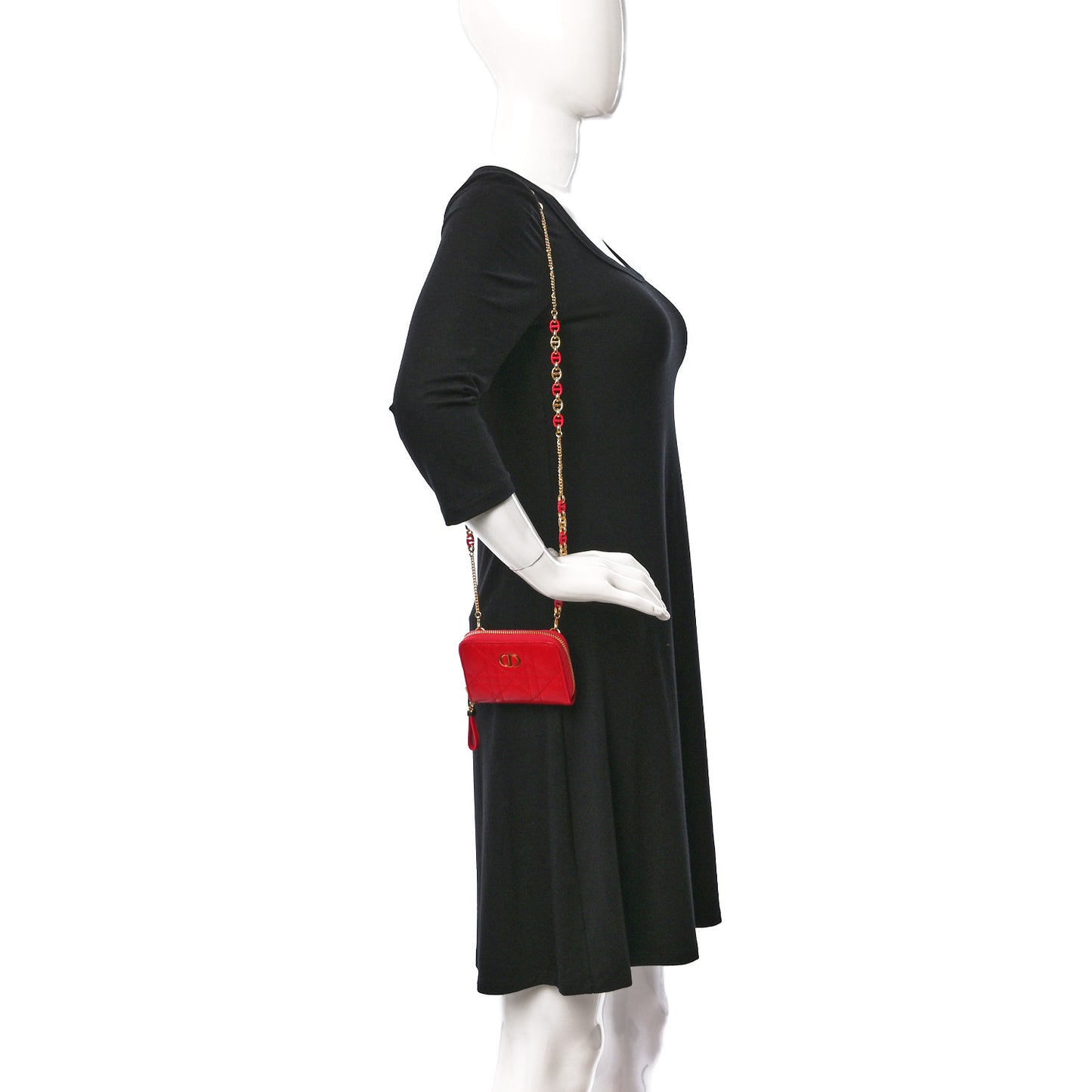 Lambskin Cannage Mini Caro Zipped Pouch Raspberry