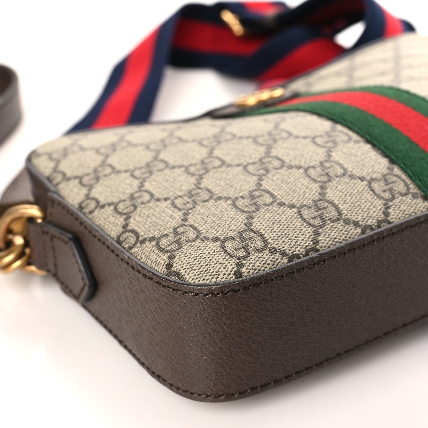 Gucci GG Supreme Monogram Textured Dollar Calfskin Web Ophidia Wristlet Shoulder Bag Beige Ebony New Acero 8 of 9
