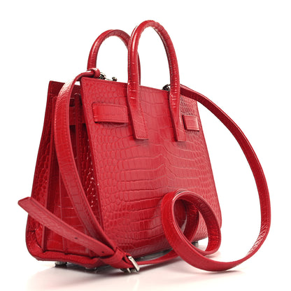 Saint Laurent Calfskin Crocodile Embossed Nano Sac De Jour Red 3 of 10