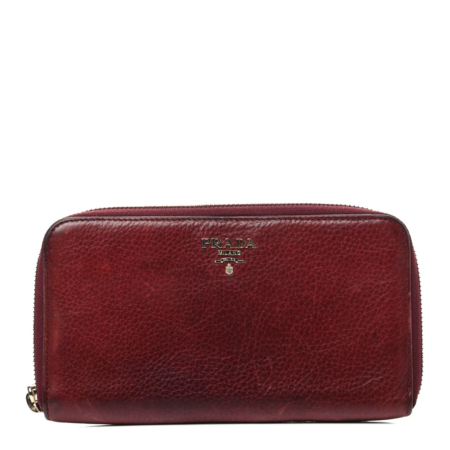 Prada Vitello Daino Metal Zip Around Wallet Etrusco 783296
