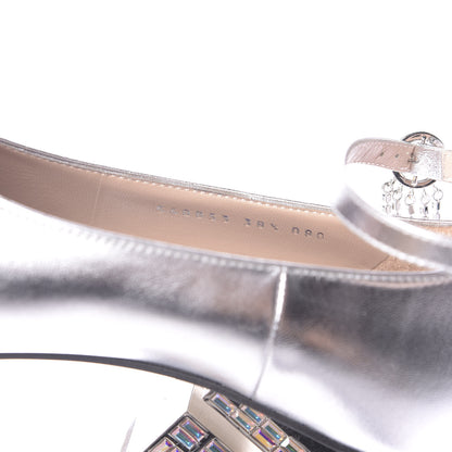 Gucci Metallic Nappa Crystal Square G Mid Heel Pumps 38.5 Silver 8 of 10