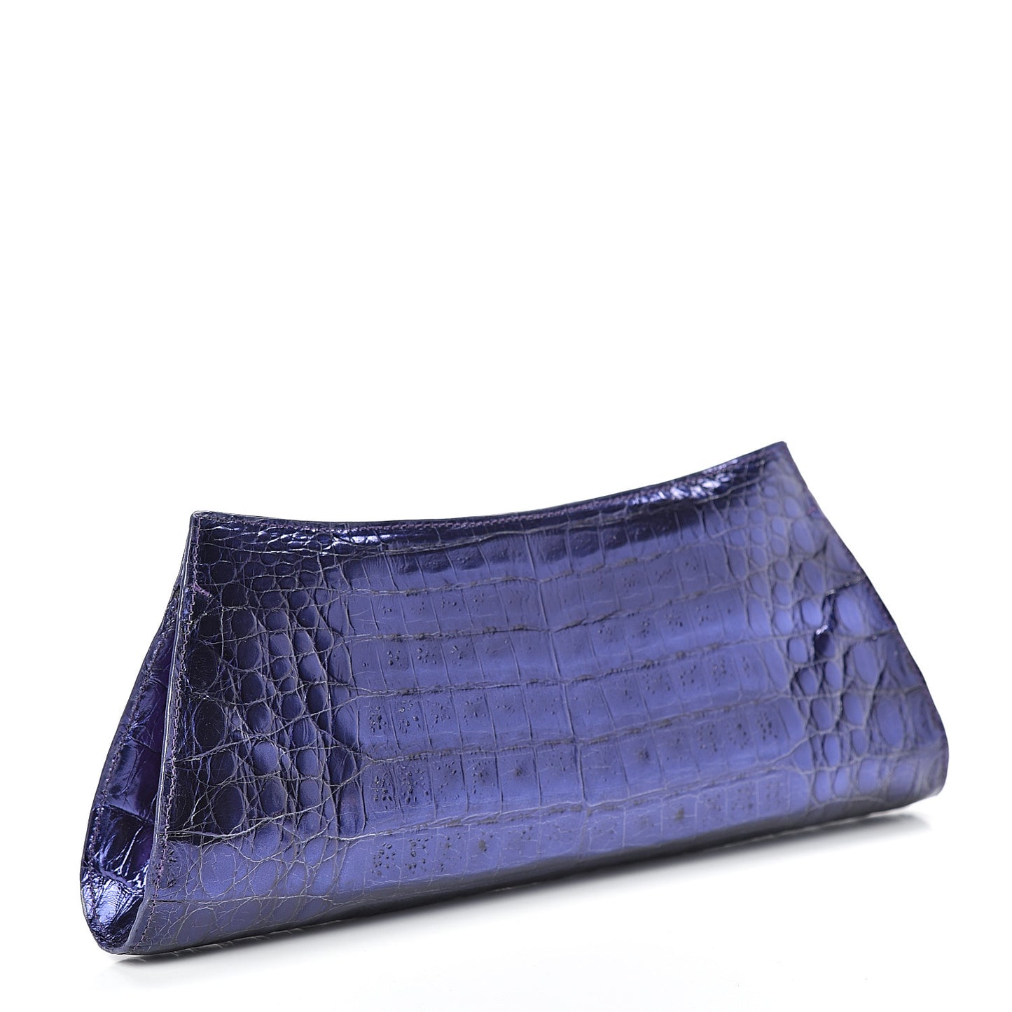 Metallic Crocodile Clutch Purple