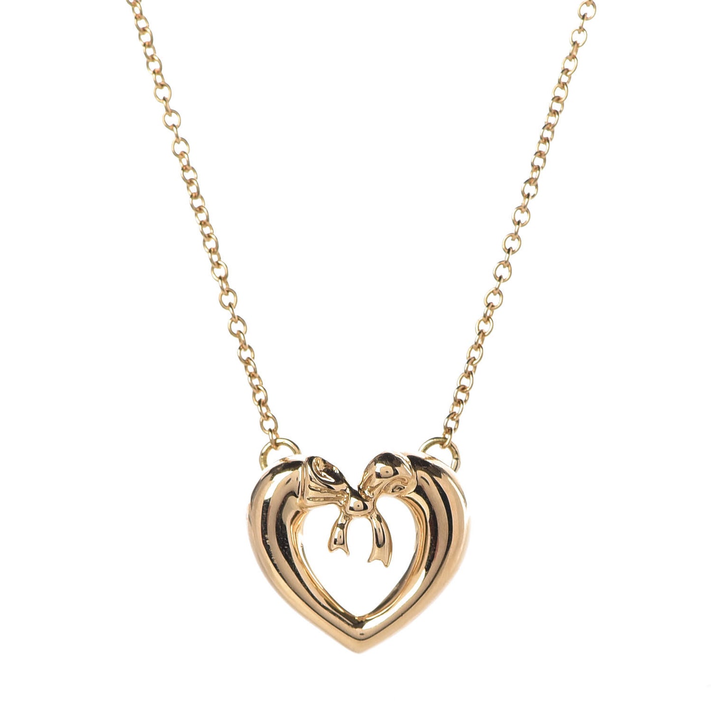 18K Yellow Gold Bow Tie Heart Pendant Necklace
