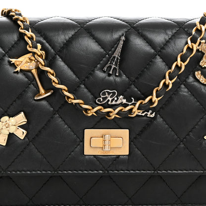 Chanel Aged Calfskin Quilted Lucky Charms 2.55 Reissue Wallet On Chain WOC Black 8 of 10