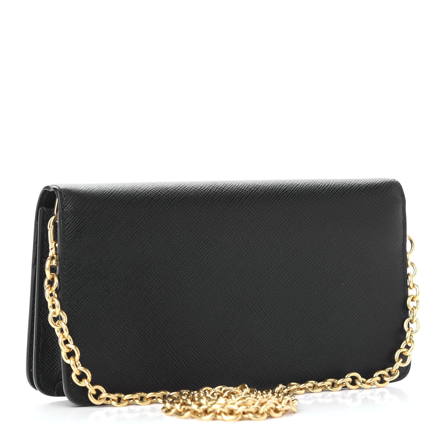 Prada Saffiano Shine Monochrome Mini Flap Crossbody Wristlet Bag Black 3 of 8