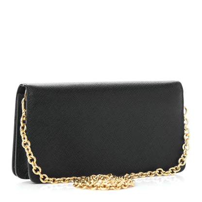 Prada Saffiano Shine Monochrome Mini Flap Crossbody Wristlet Bag Black 3 of 8