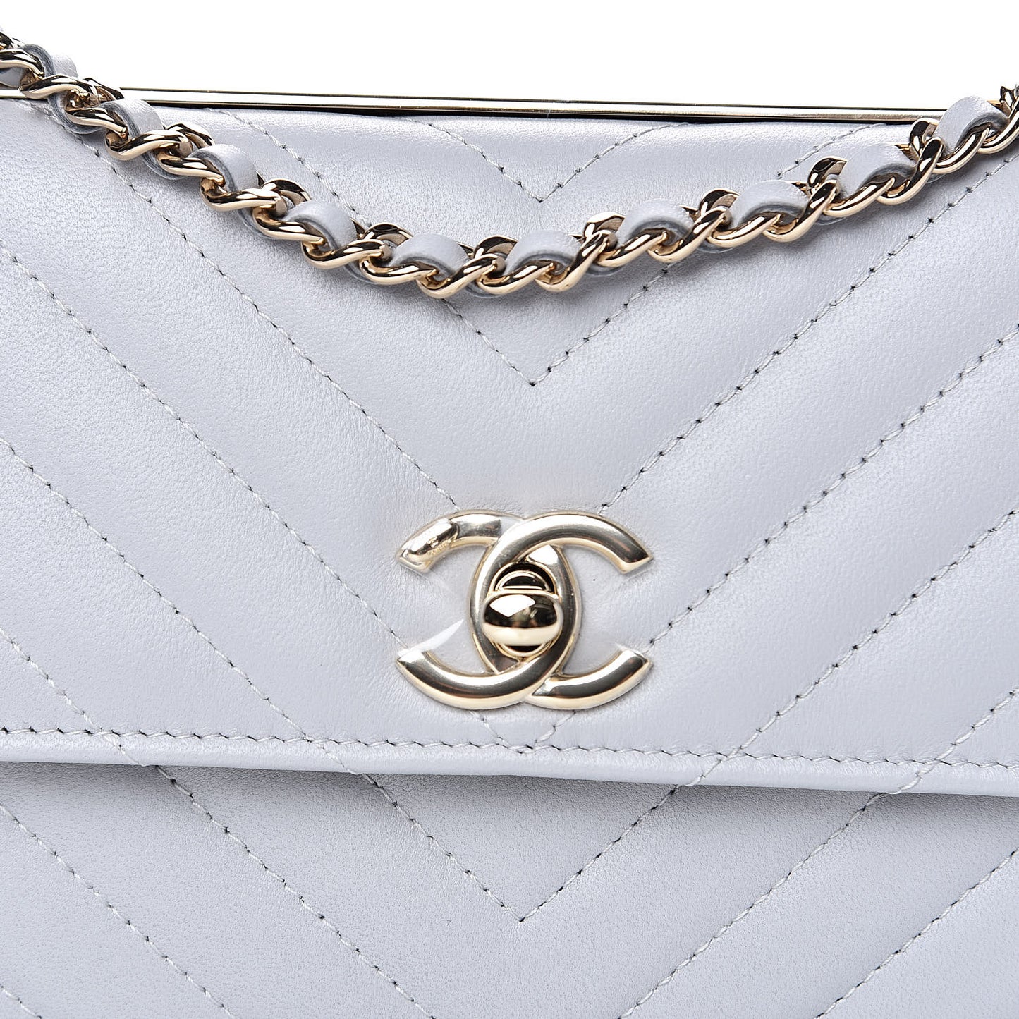 Lambskin Chevron Quilted Trendy CC Wallet On Chain WOC Grey