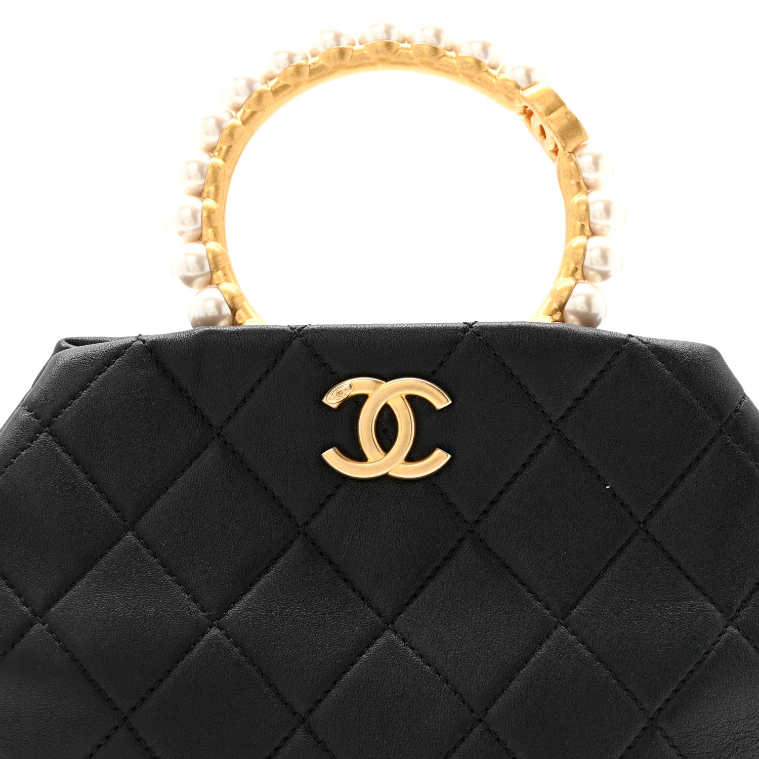 Chanel Lambskin Quilted Pearl Crown Clutch Bag Black 1818065