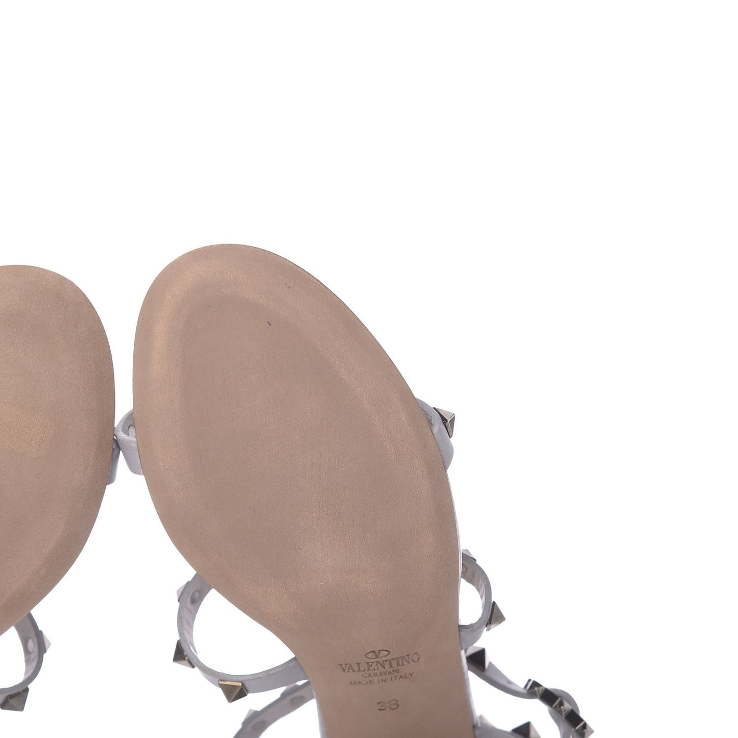 Pebbled Calfskin Rockstud 60mm City Sandals 38 Grey