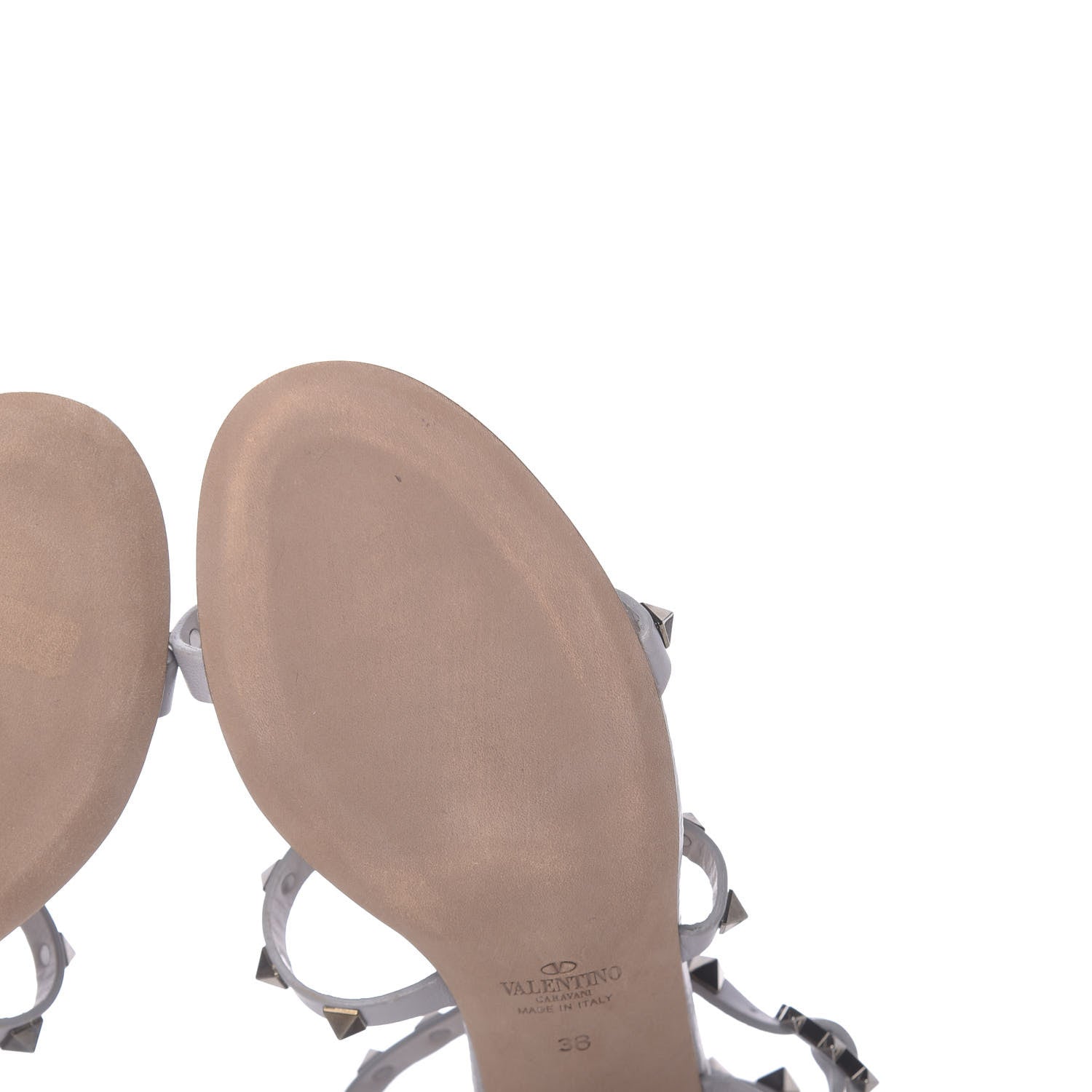 Valentino Garavani Pebbled Calfskin Rockstud 60mm City Sandals 38 Grey 10 of 10