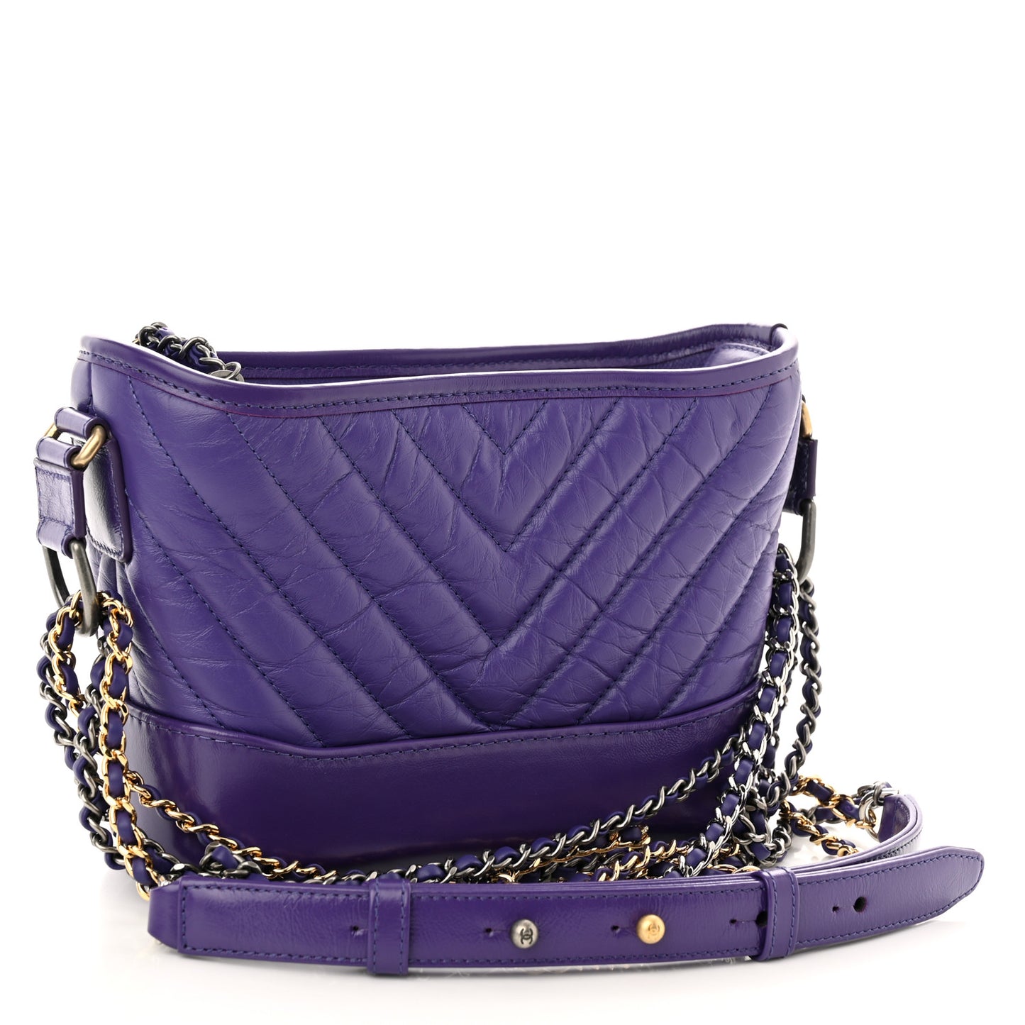 Aged Calfskin Chevron Quilted Small Gabrielle Hobo Purple
