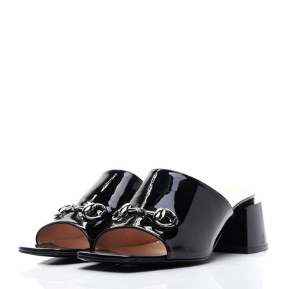 Gucci Patent Lexi Horsebit Mid-Heel Slide Sandals 40 Black 4 of 11
