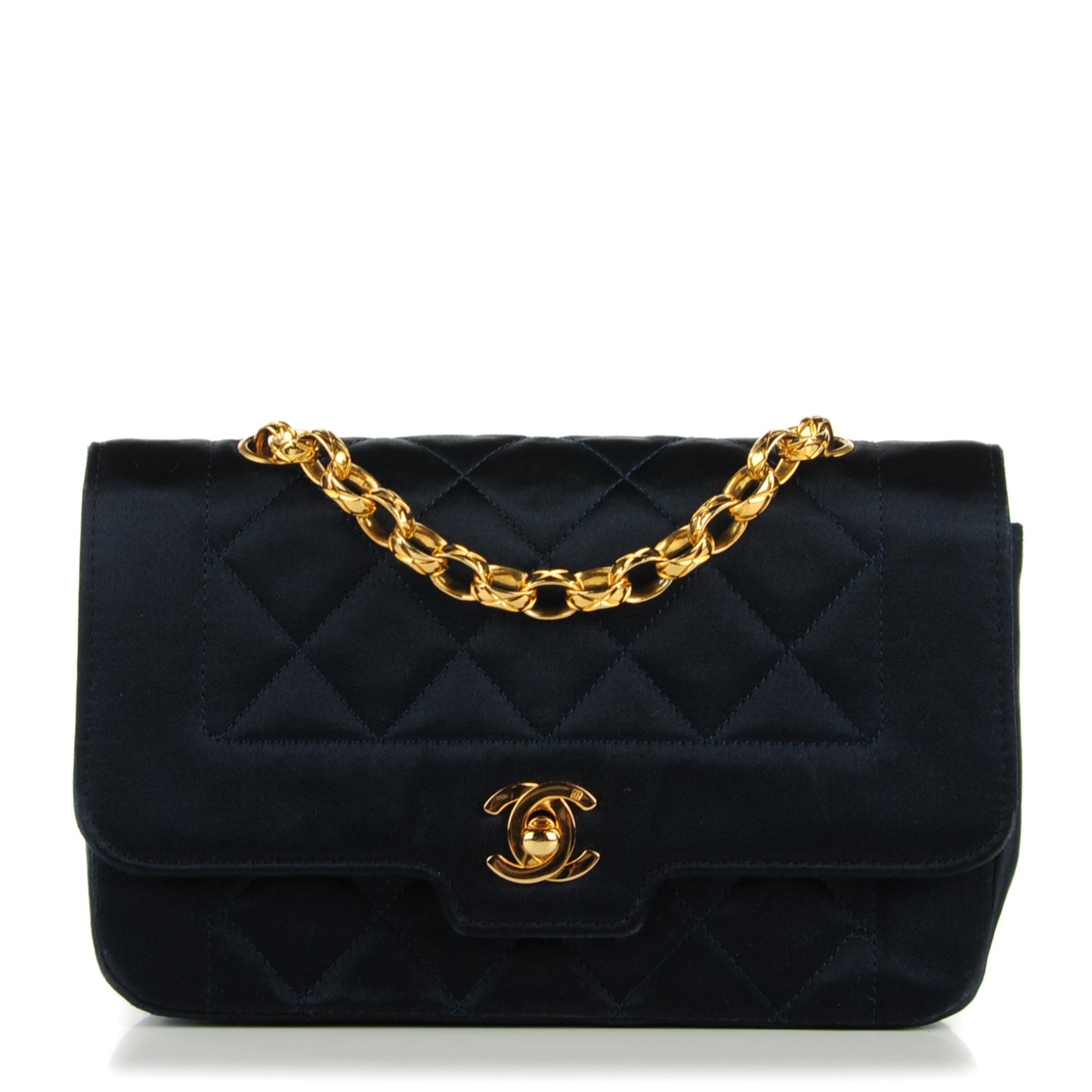 Satin Quilted Small Flap Navy