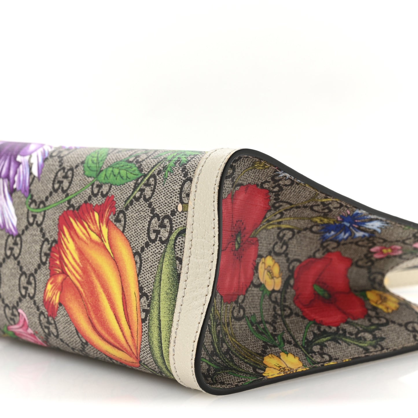 GG Supreme Monogram Flora Textured Calfskin Small Padlock Tote Beige Ebony Multicolor Mystic White