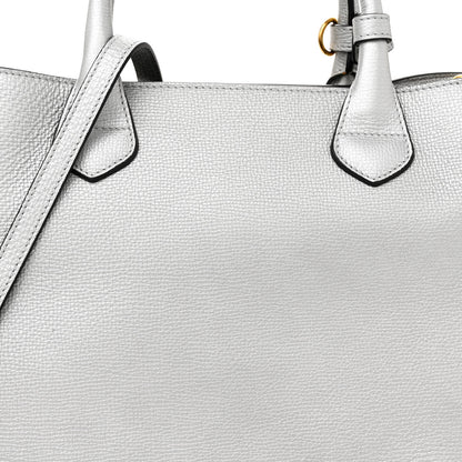 Burberry Metallic Grainy Calfskin House Check Medium Banner Tote Silver 9 of 13