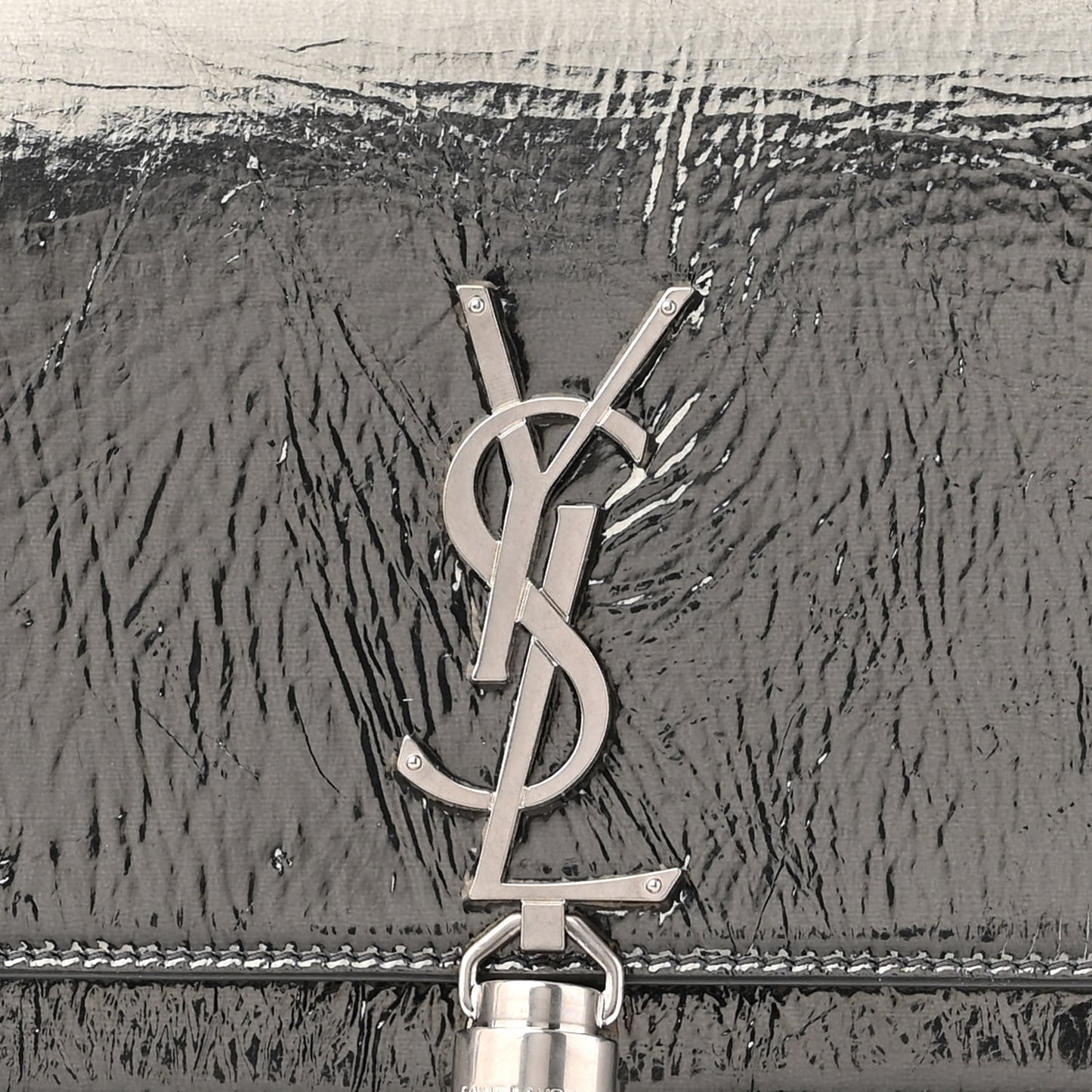 Metallic Crackled Calfskin Kate Monogram Tassel Chain Wallet Antracite Black