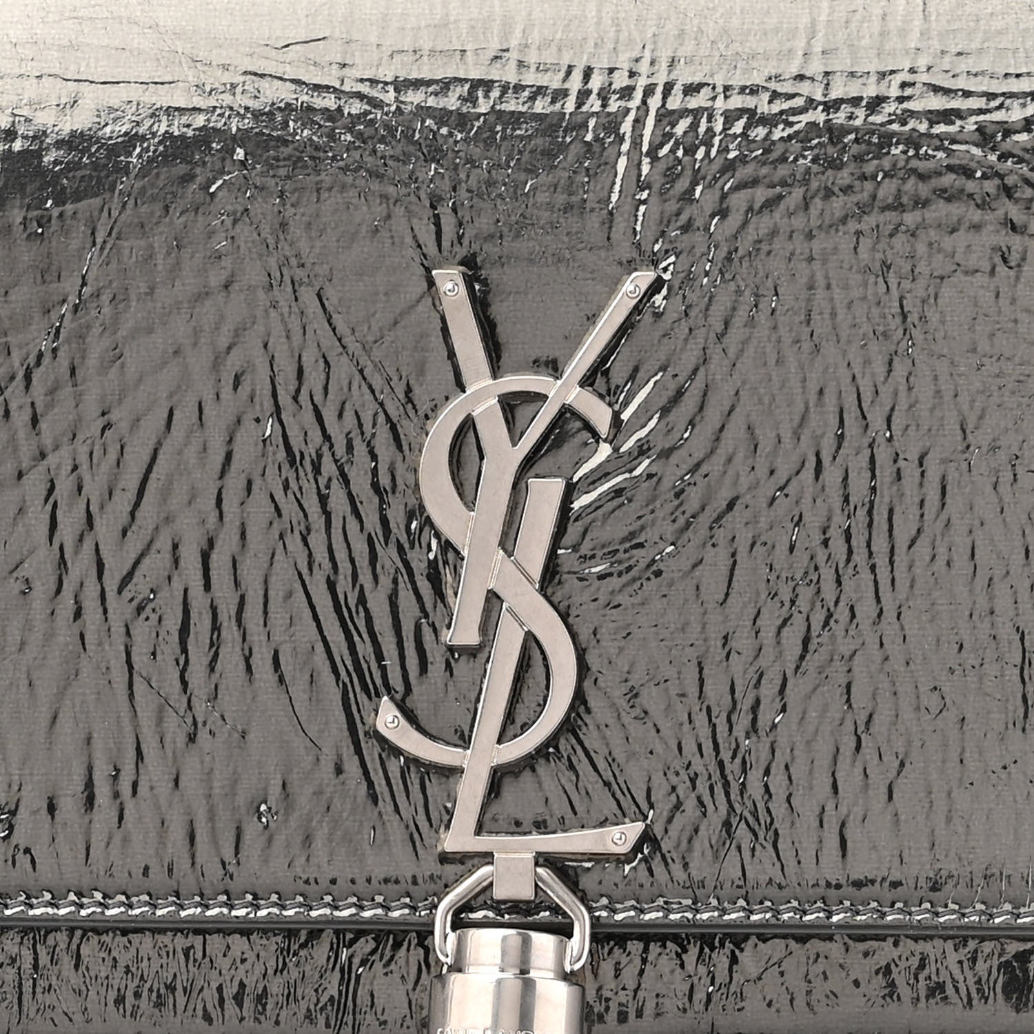 Saint Laurent Metallic Crackled Calfskin Kate Monogram Tassel Chain Wallet Antracite Black 8 of 16