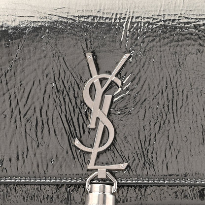 Saint Laurent Metallic Crackled Calfskin Kate Monogram Tassel Chain Wallet Antracite Black 8 of 16