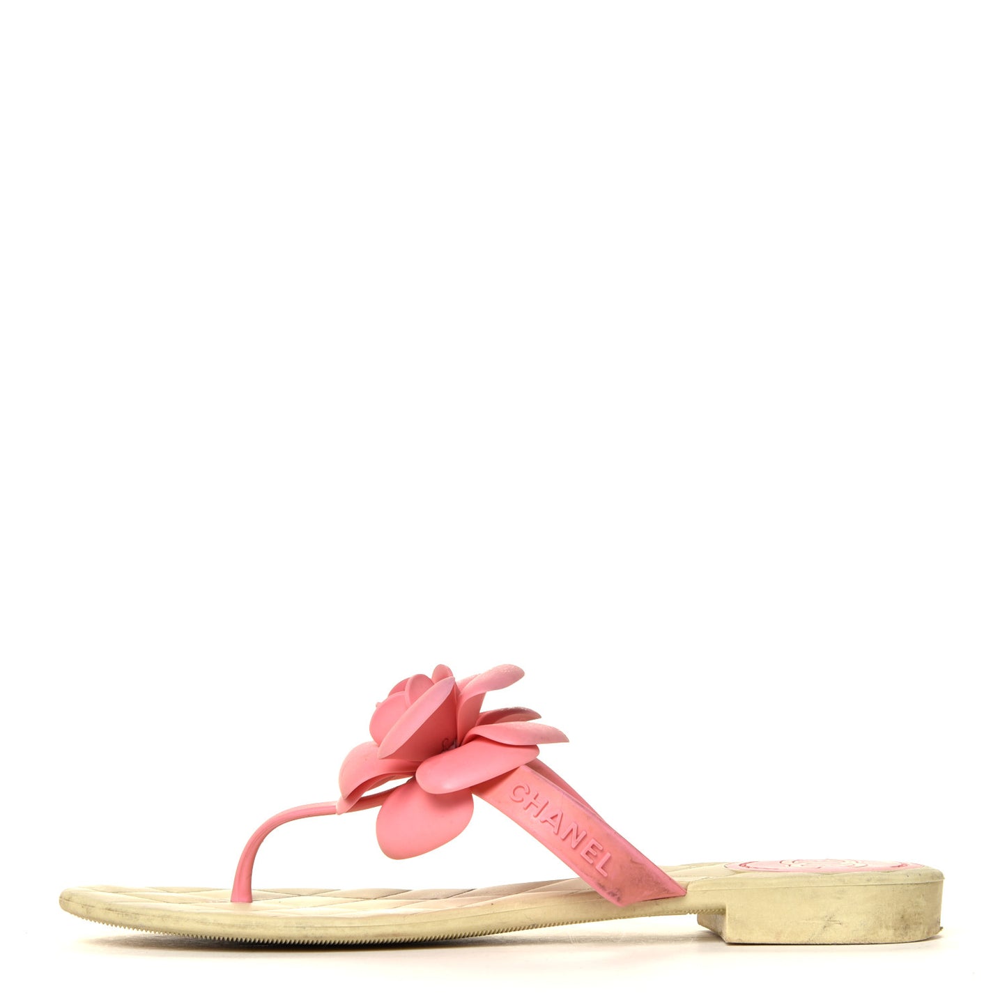 Jelly Quilted Camellia Thong Sandals 38 Beige Pink
