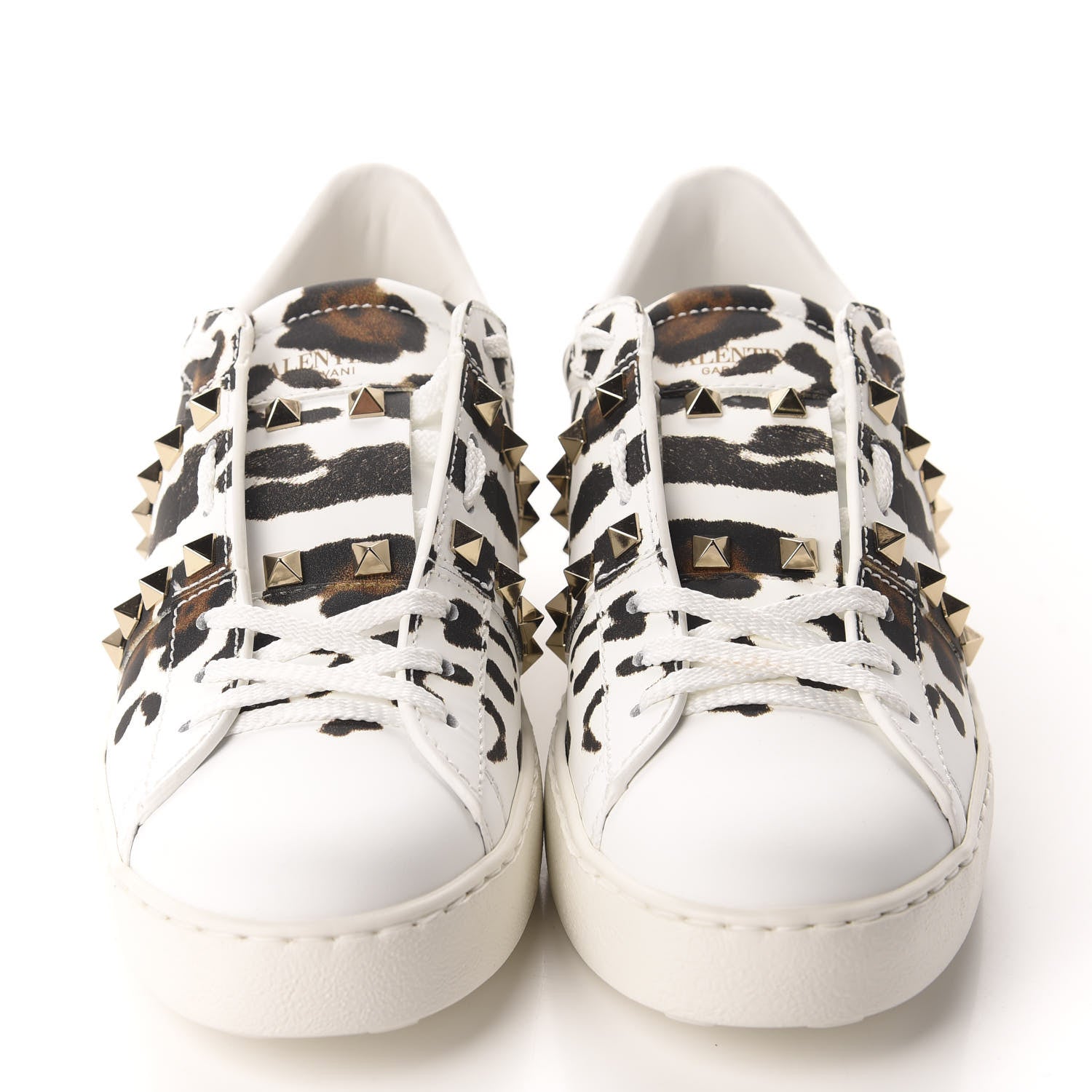 Valentino Garavani Calfskin Leopard Print Rockstud Untitled Open Sneakers 37.5 White 2 of 12