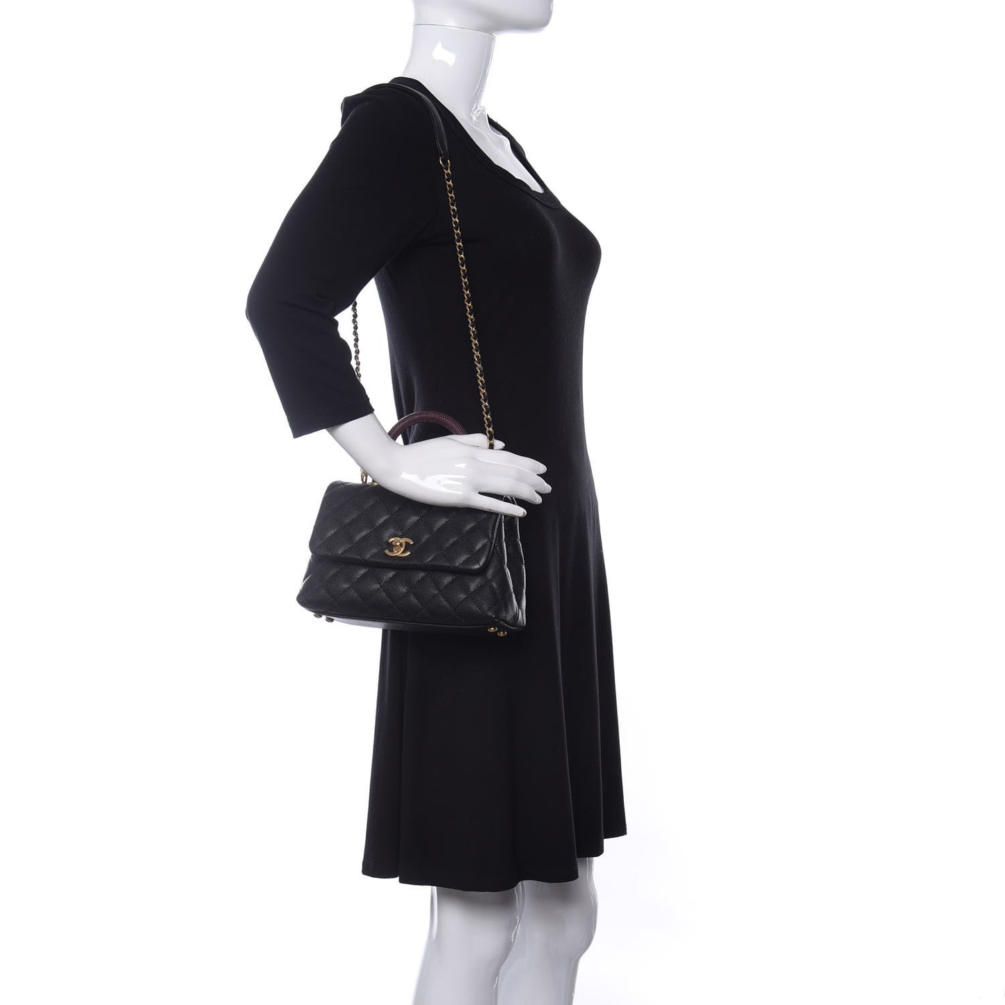 Caviar Lizard Quilted Mini Coco Handle Flap Black