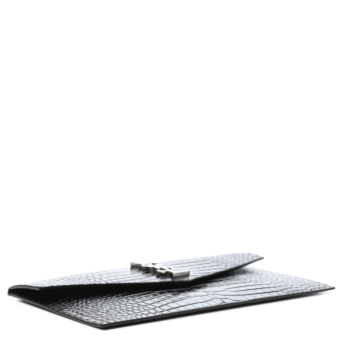 Calfskin Crocodile Embossed Uptown Monogram Clutch Black